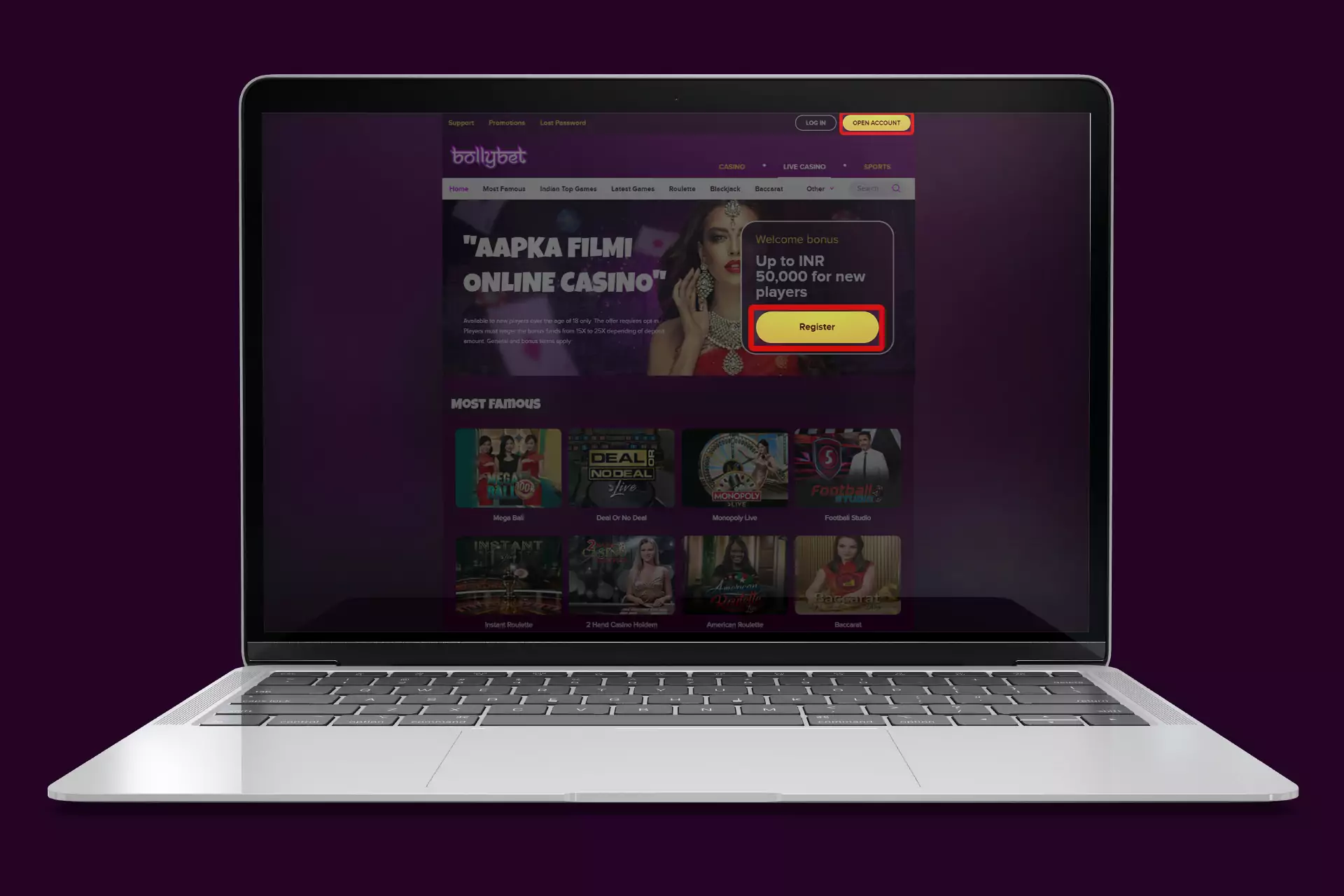 Press the 'Register' button to start.