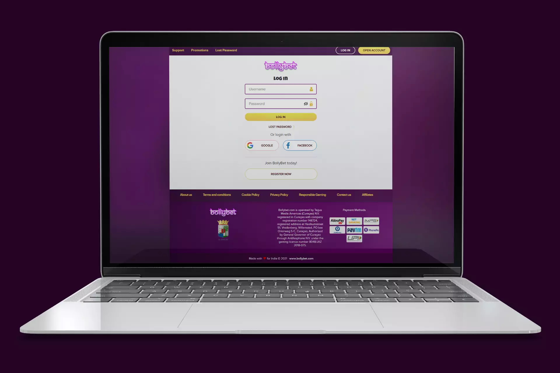 Enter your username and password and login.