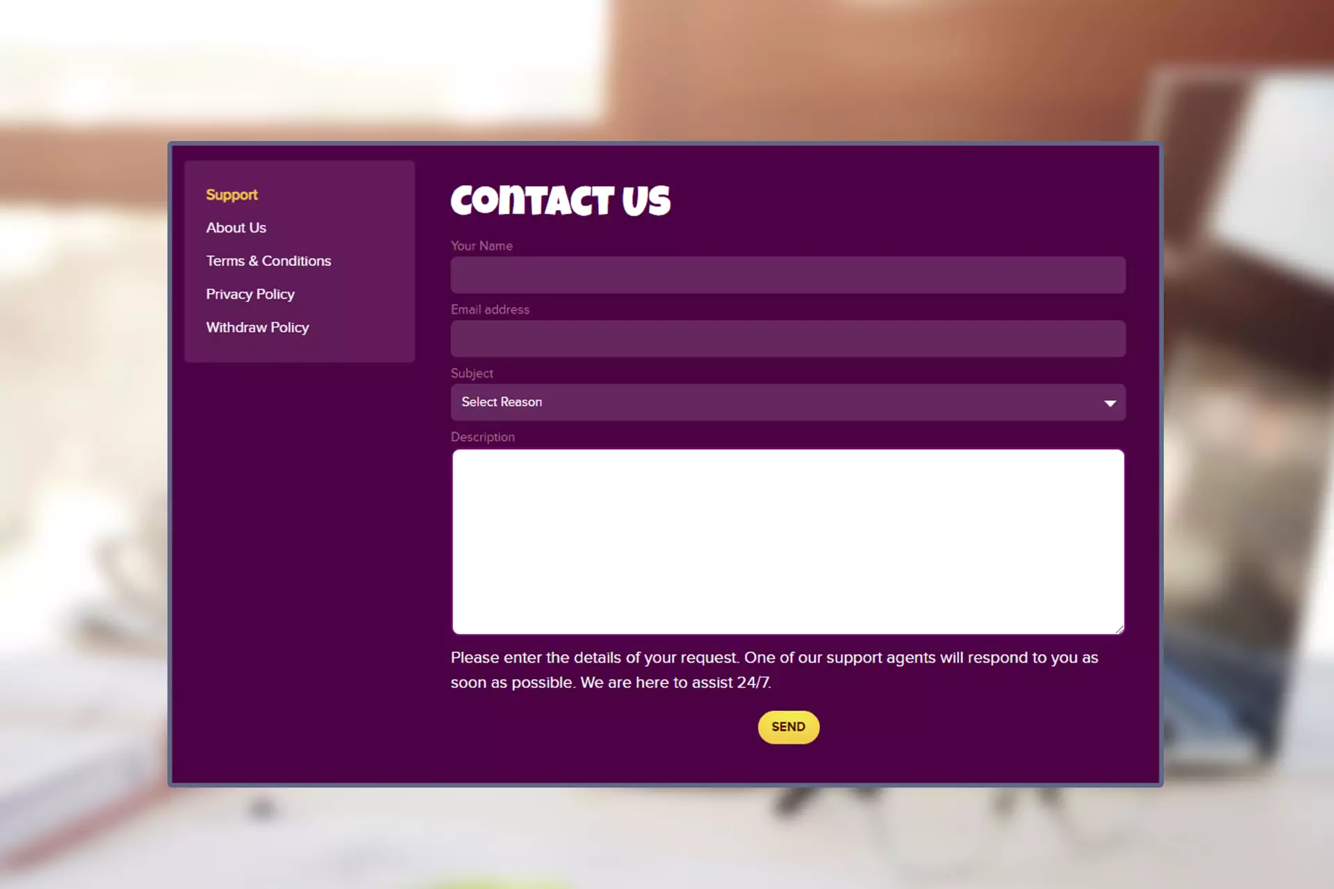 If you have any problems with the site write to customer support.