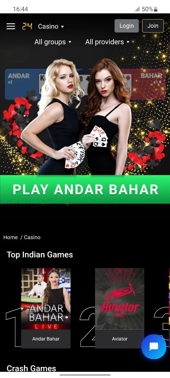 Play exciting games in the 24Betting app casino.