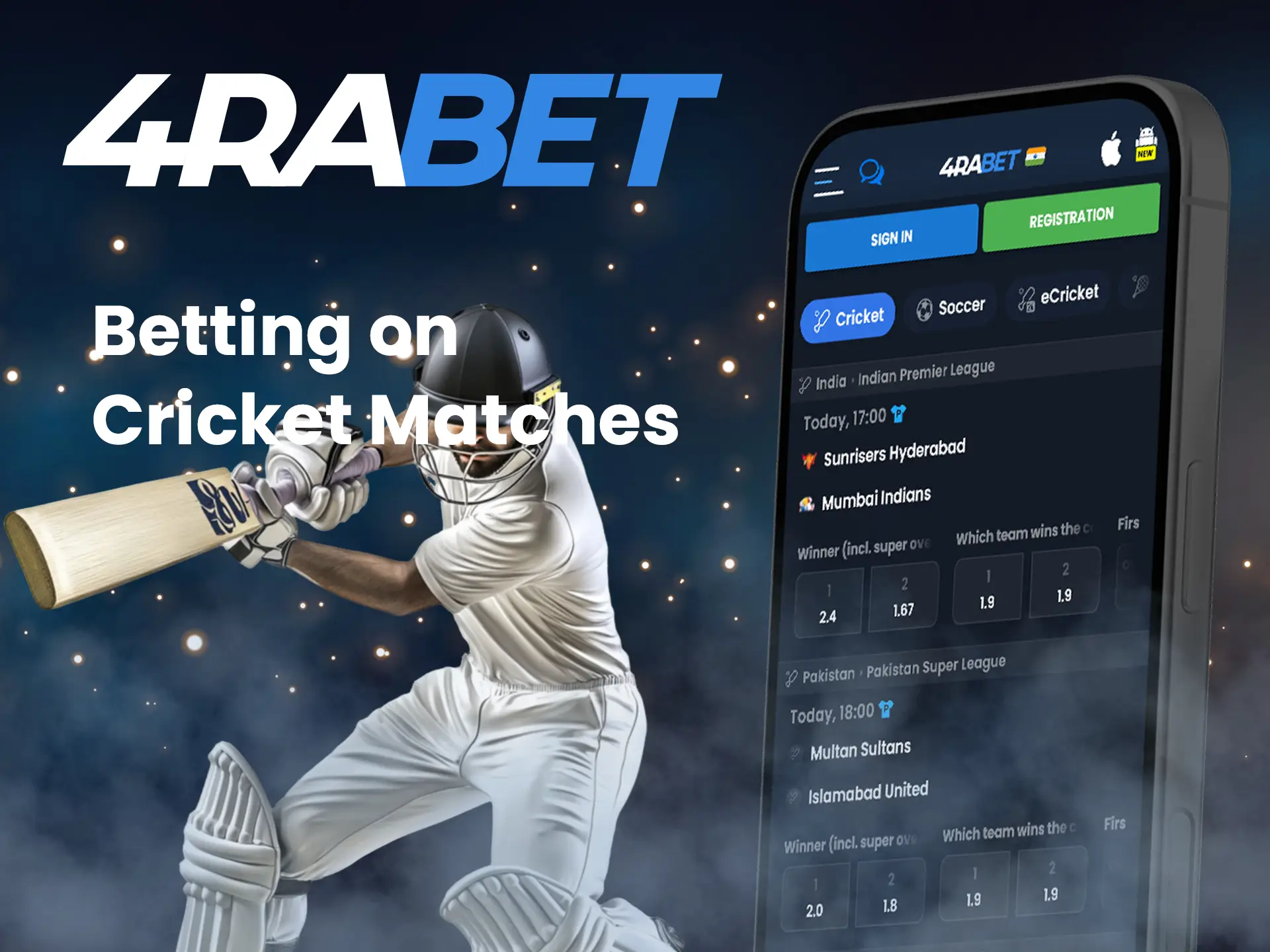 Bet on cricket matches from top leagues with 4Rabet.