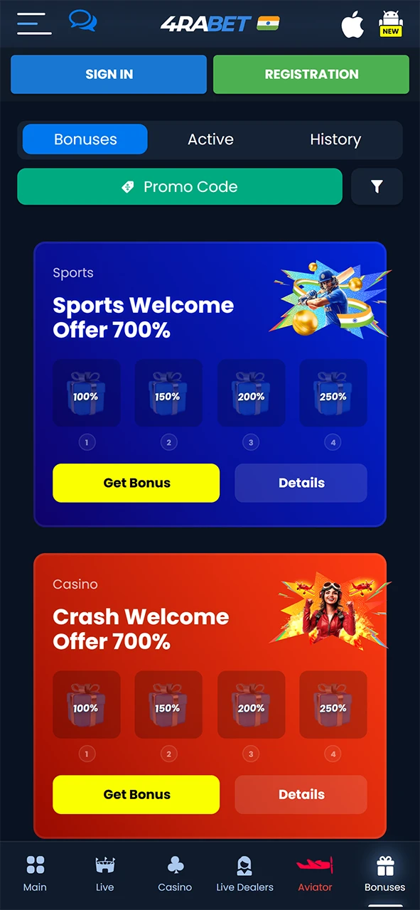 Go to the bonus section of 4Rabet.