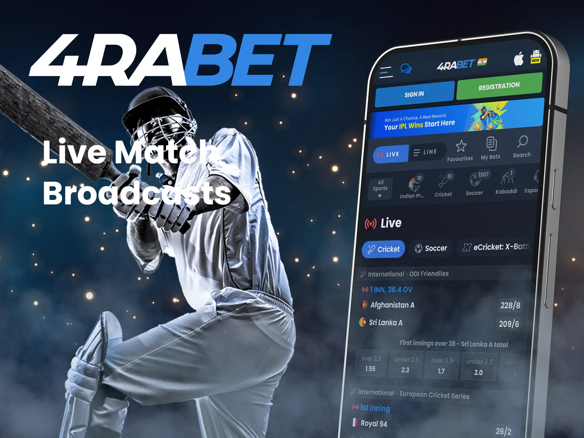 Watch live cricket and other sports on the 4Rabet app.