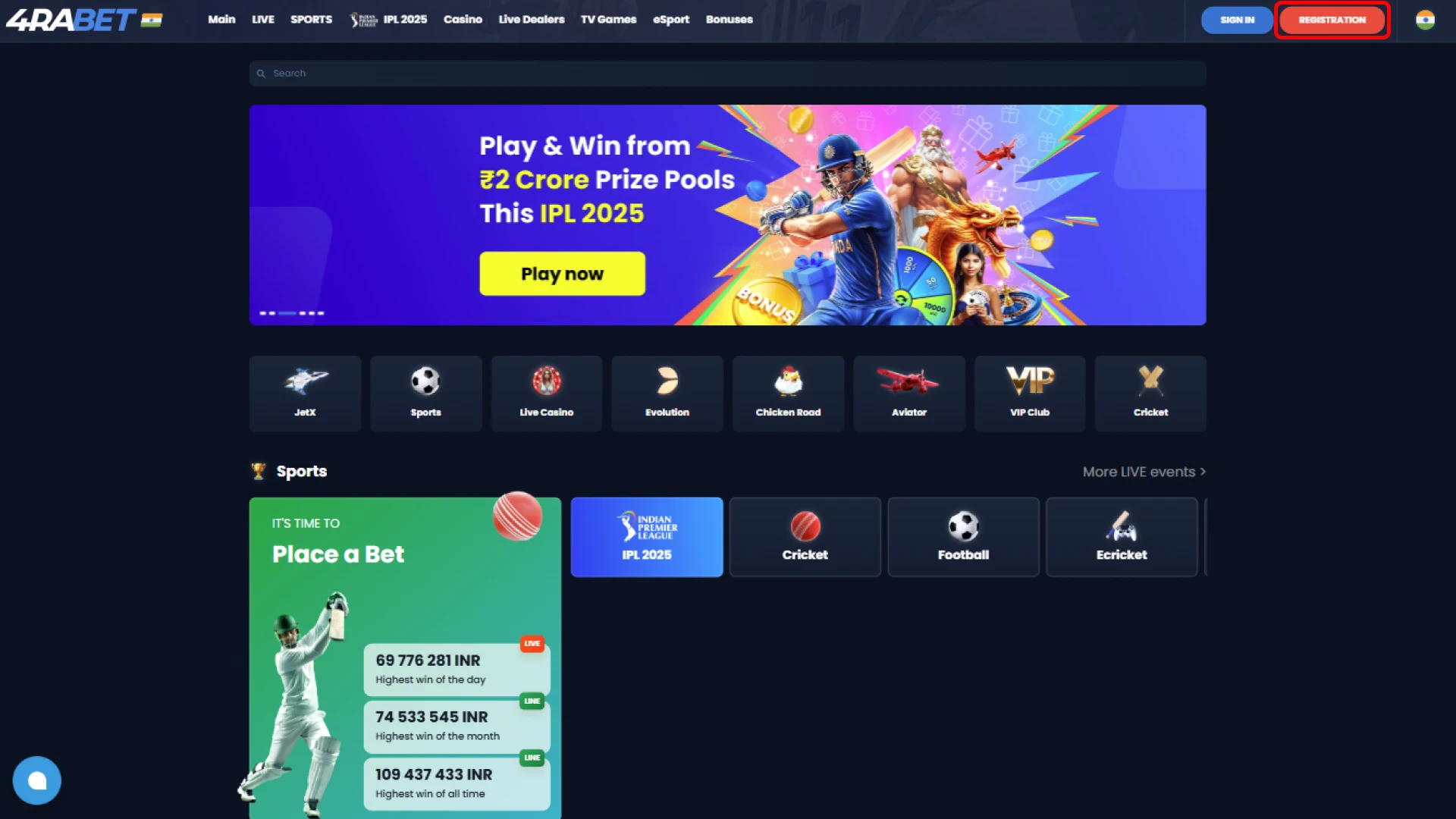 Find the Register button to start the registration process on 4rabet.