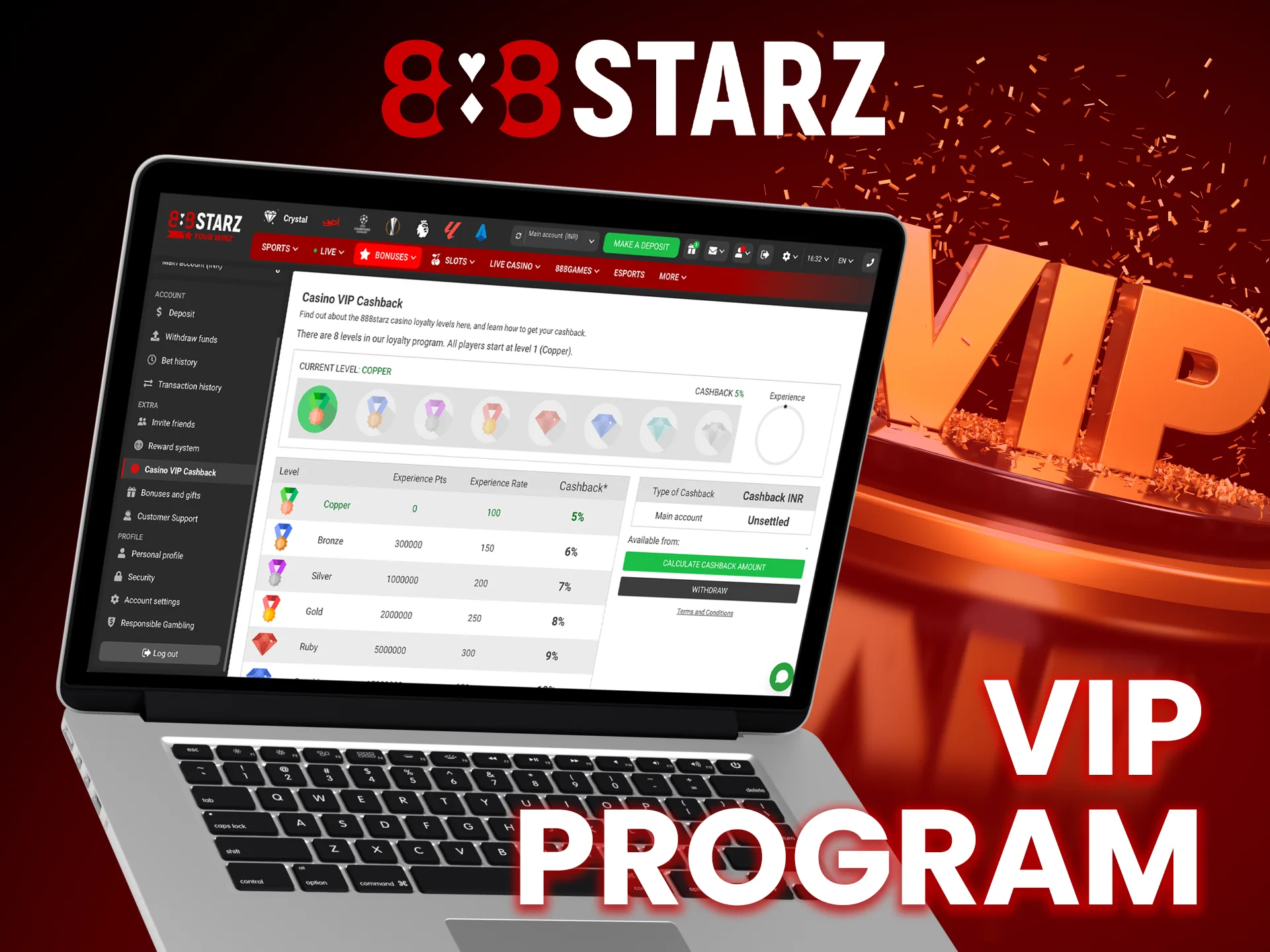 Join the VIP program at 888Starz and unlock exclusive perks.