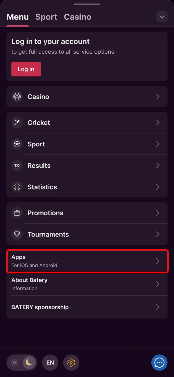 Open your browser to find the Batery Android app download section.
