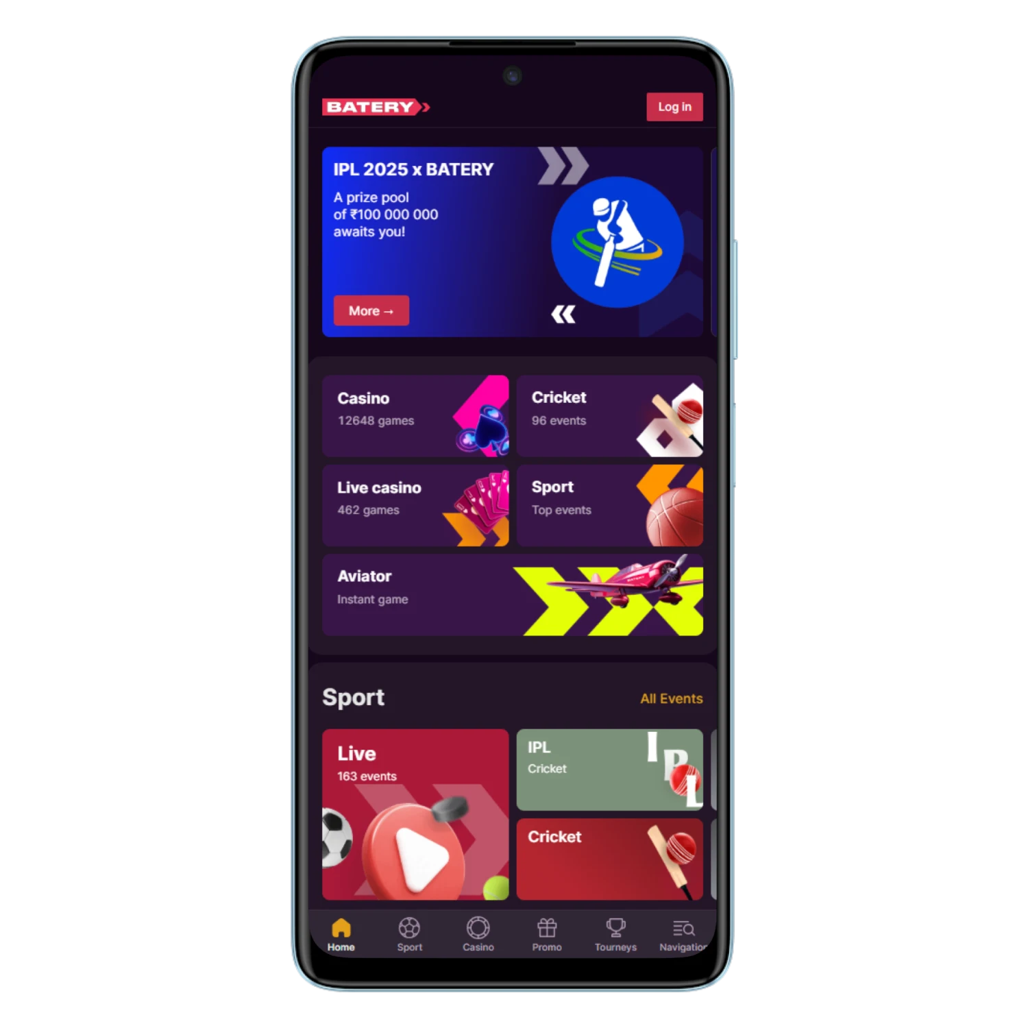 The Batery official app gives fast access to sports betting in India.