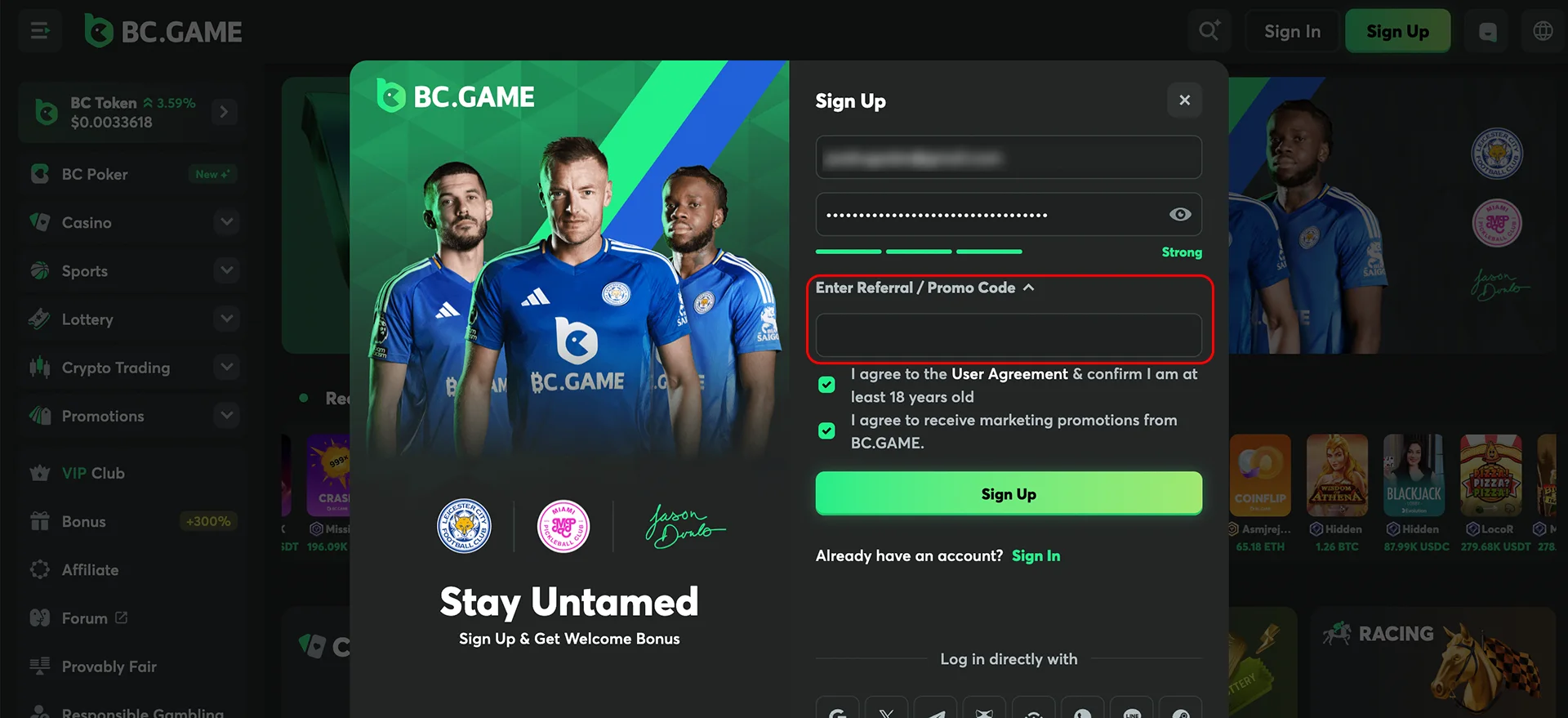 Enter a promo code to grab extra bonuses at BC Game.