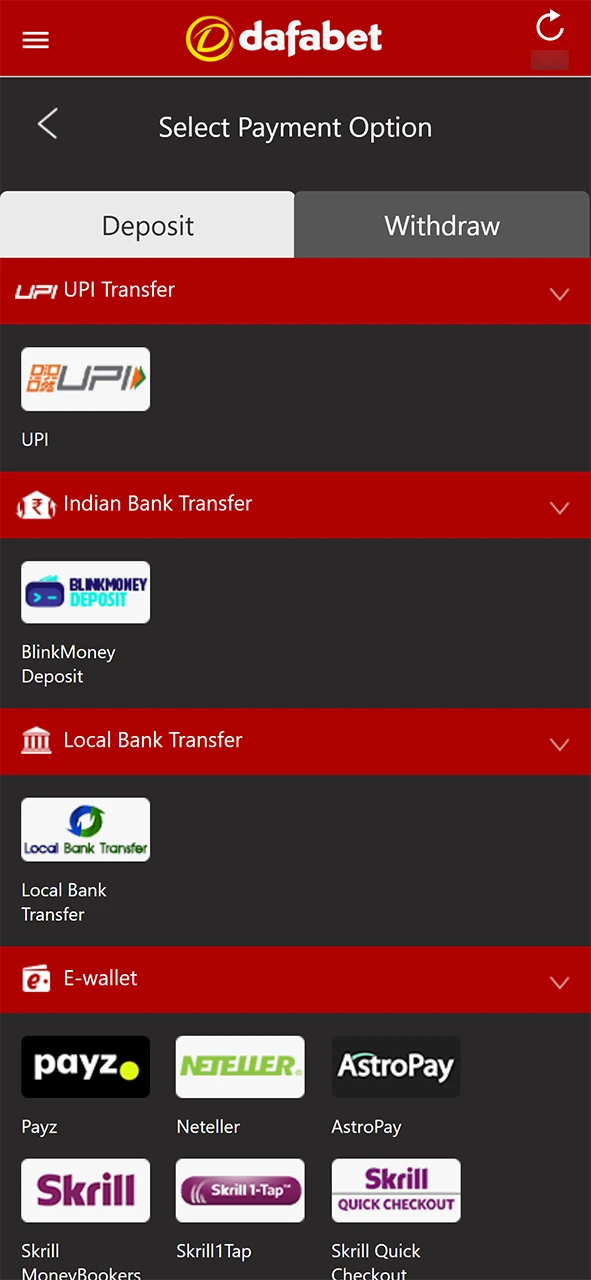 Refill your Dafabet account.