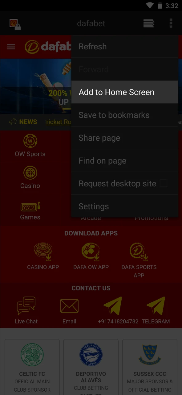 Select Add to Home Screen from the list.