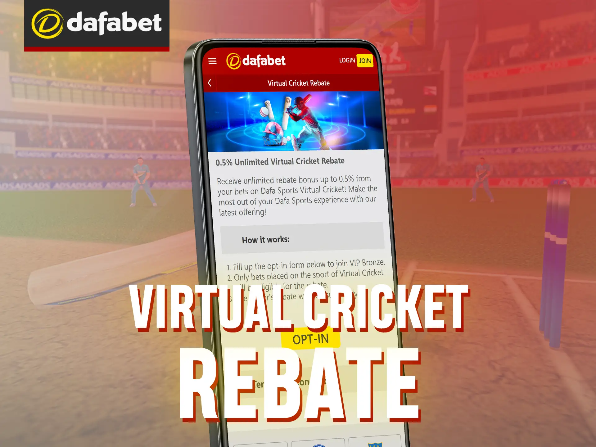 Get discounts on all your bets placed on virtual cricket at Dafabet.