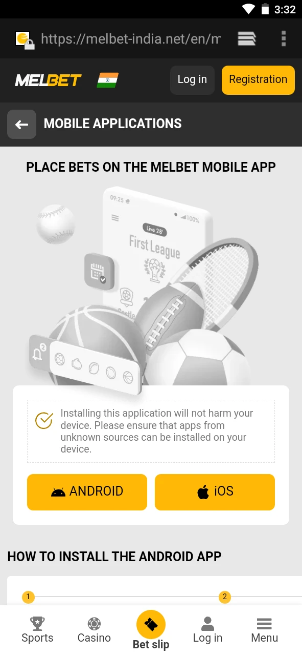Go to the download section of the Melbet app.