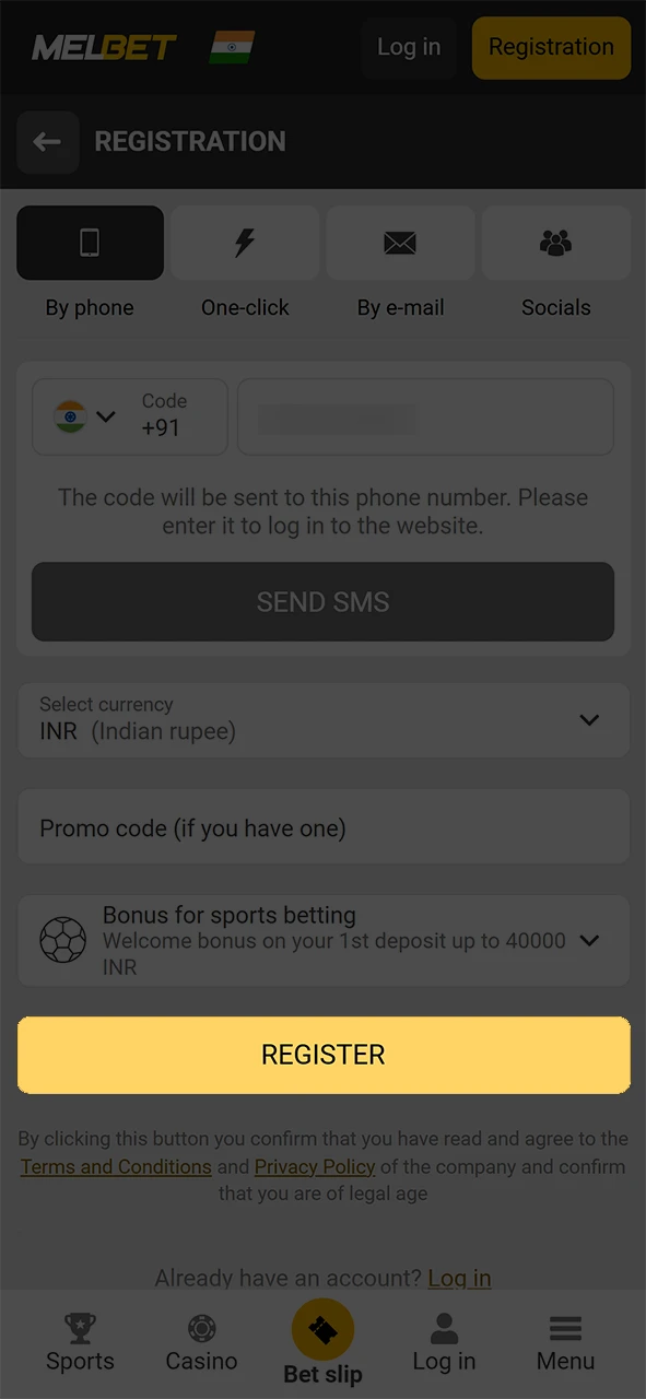 Finish your registration at Melbet.