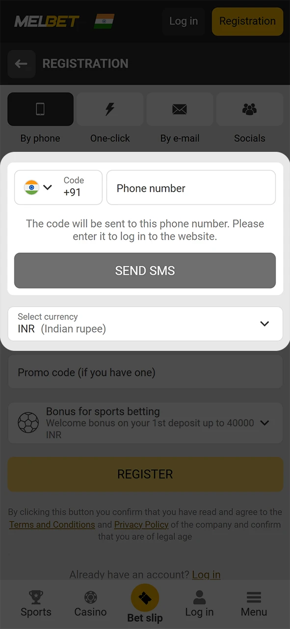 Fill in the details required to register with Melbet.
