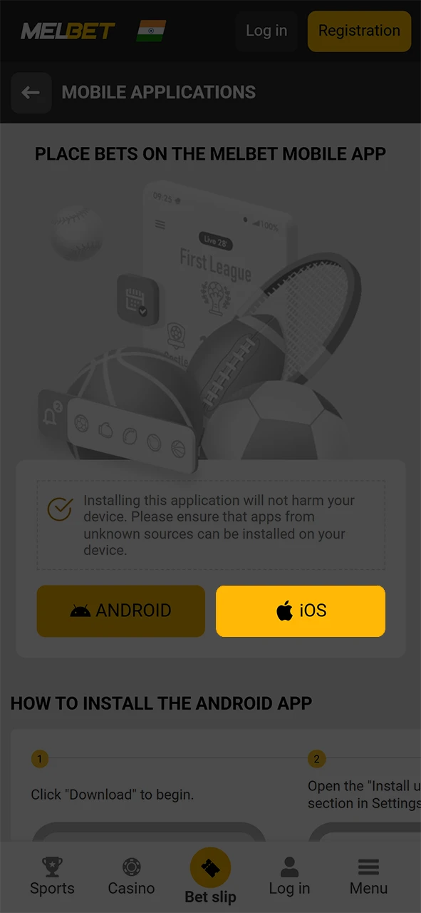 Follow the link to the App Store to install the Melbet app.