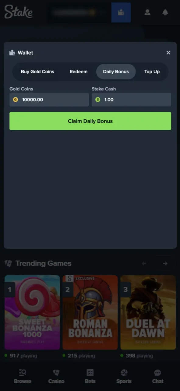 Check your account to see if the Stake bonus has been credited.