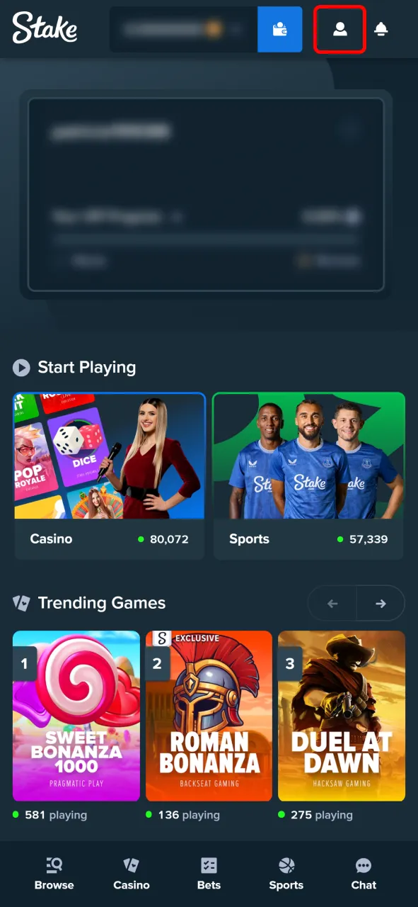 Go to the profile section in the Stake app to start account verification.