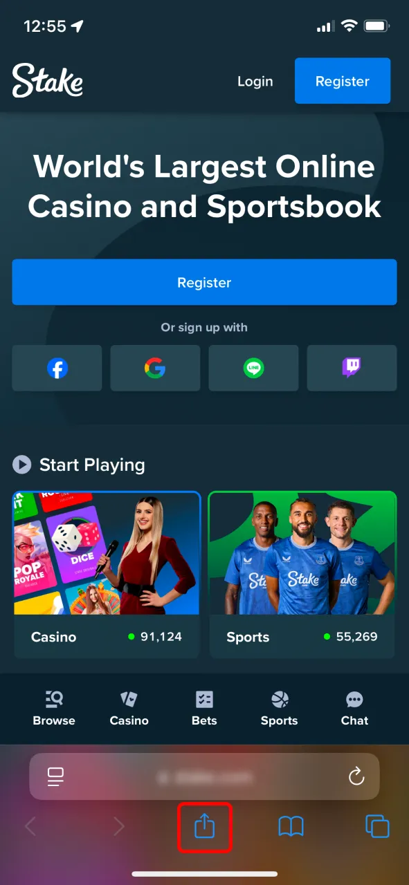 Open the Share menu in your browser to continue the Stake iOS app setup.