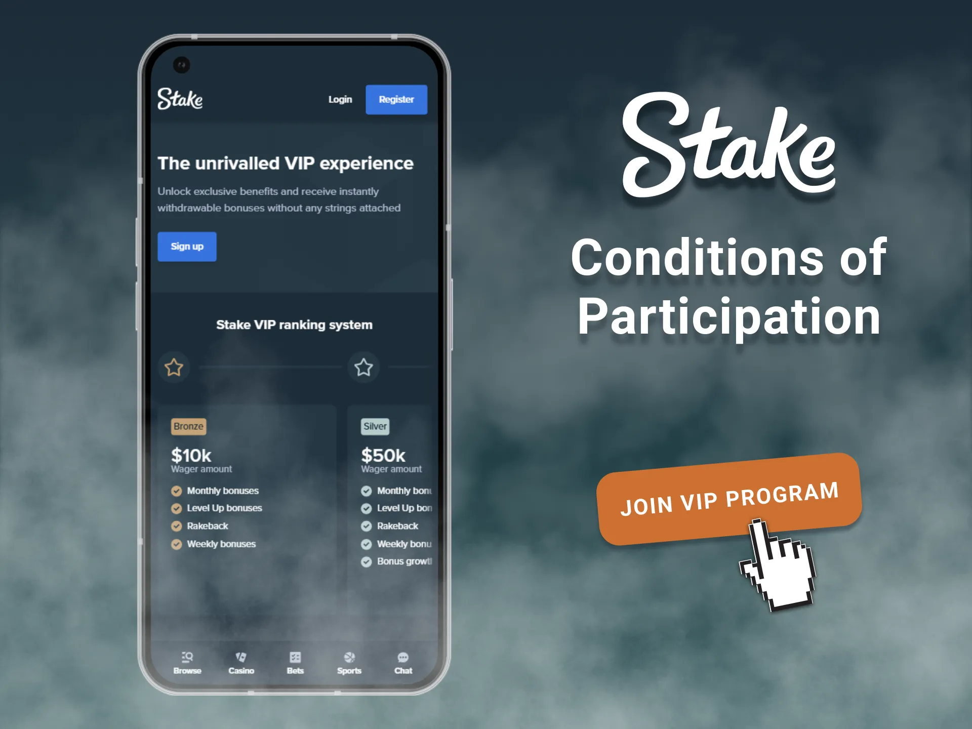 Review the conditions of participation in Stake's VIP program.