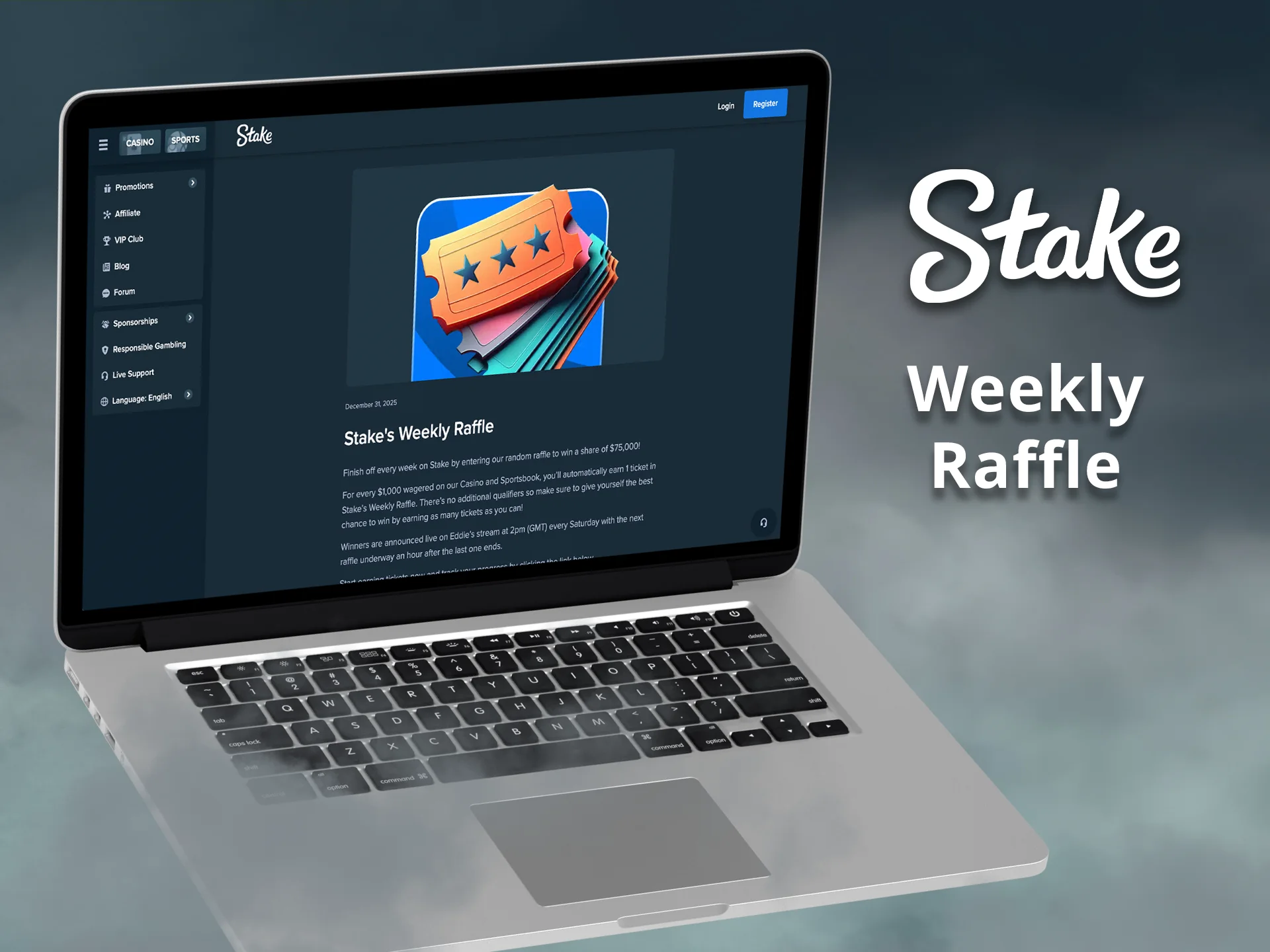 Win big in Stake weekly raffle with every bet.