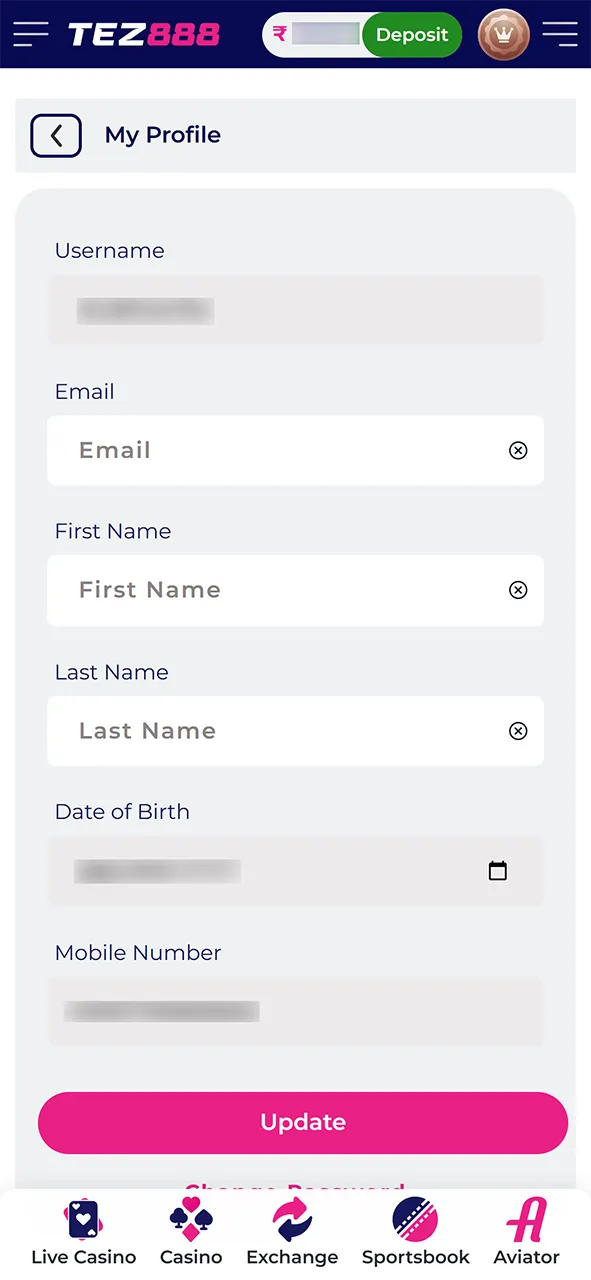 Go to your Tez888 profile.