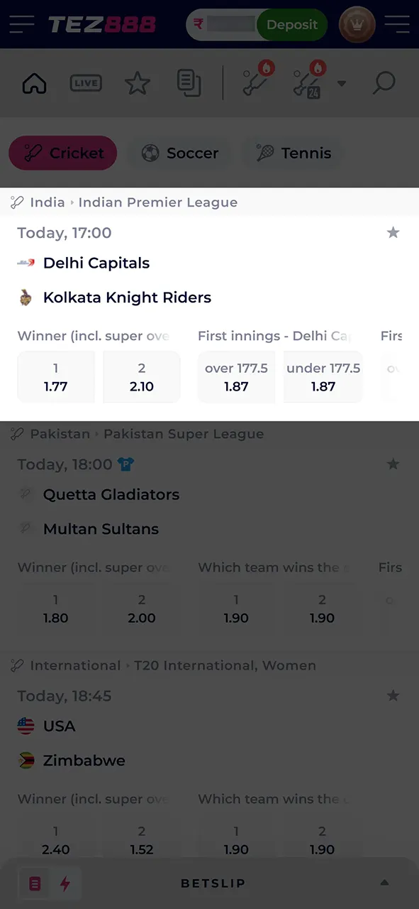 Pick an sports event on Tez888.