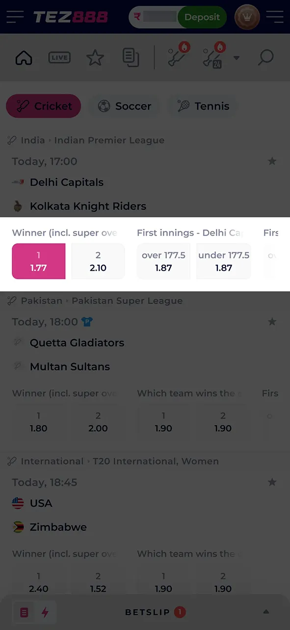 Specify the Market for a bet on Tez888.