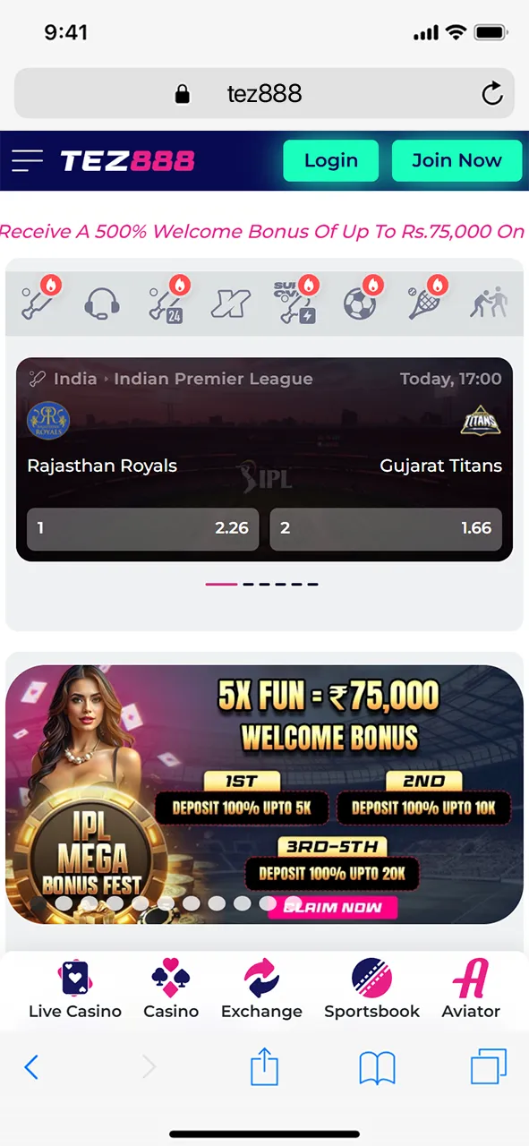 Go to the official website of Tez888.