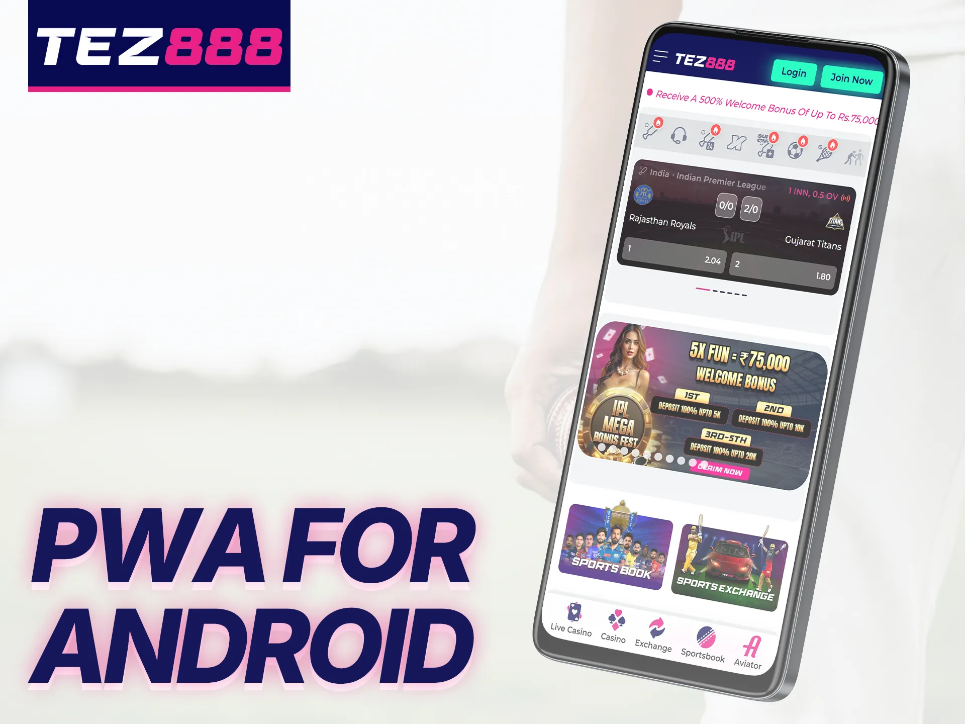 Go to the official website of Tez888 to install PWA for Android.