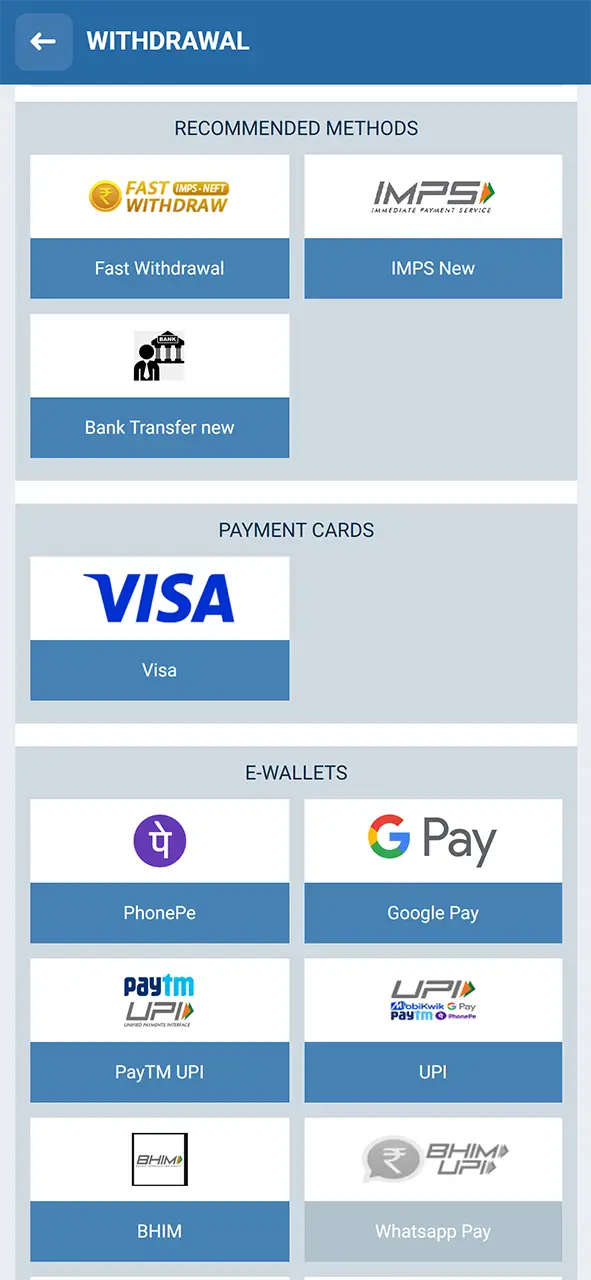 Choose a convenient method of withdrawal from 1xBet.