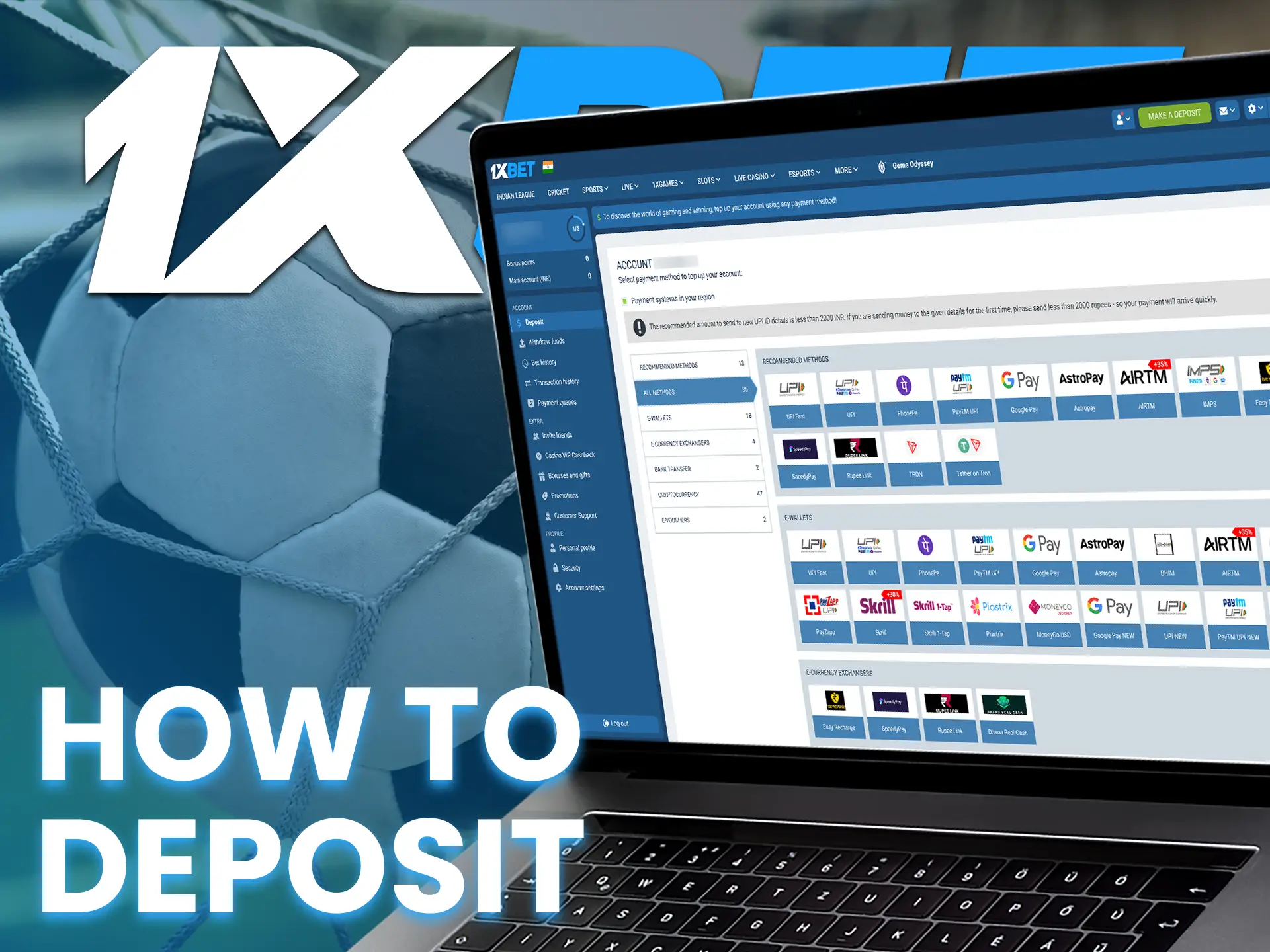 Top up your 1xBet balance fast with convenient deposit options.