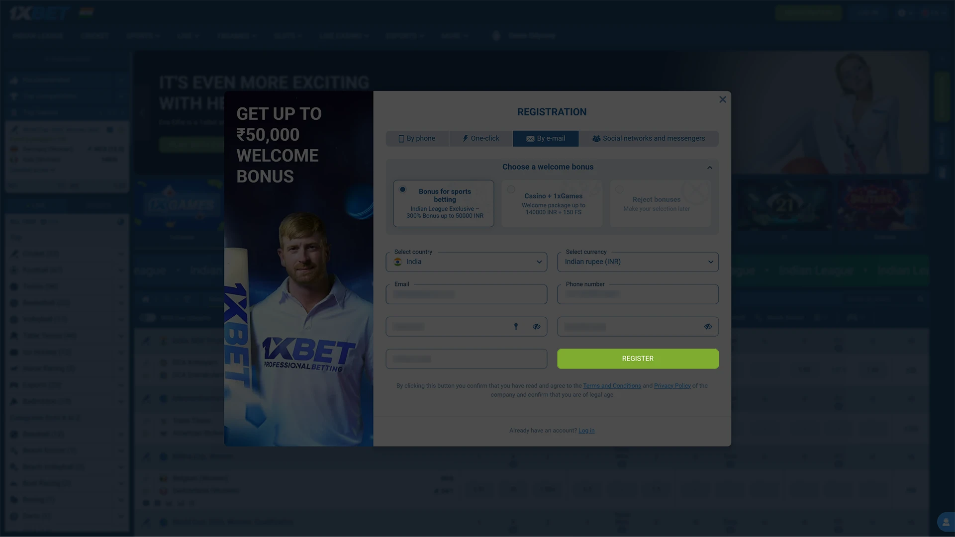 Verify your details and complete 1xBet registration.