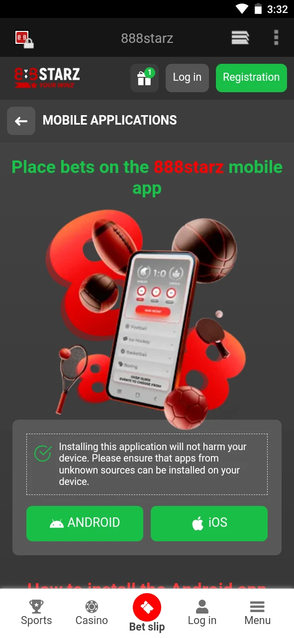 Go to the mobile app section of the 888Starz website.