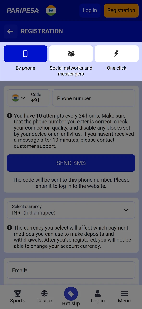 Select the method of Paripesa registration.