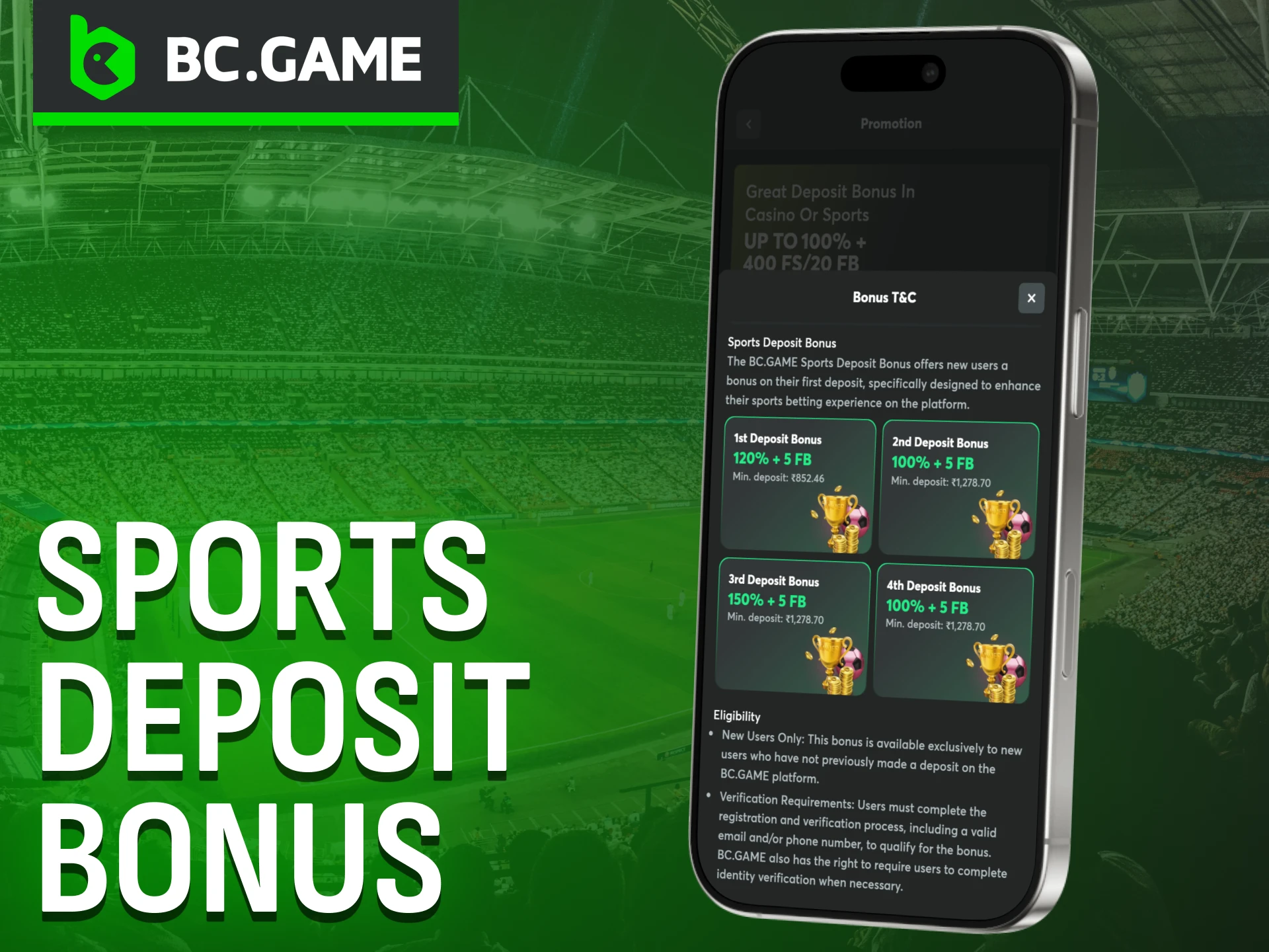BC Game offers a special sports deposit bonus for active bettors.