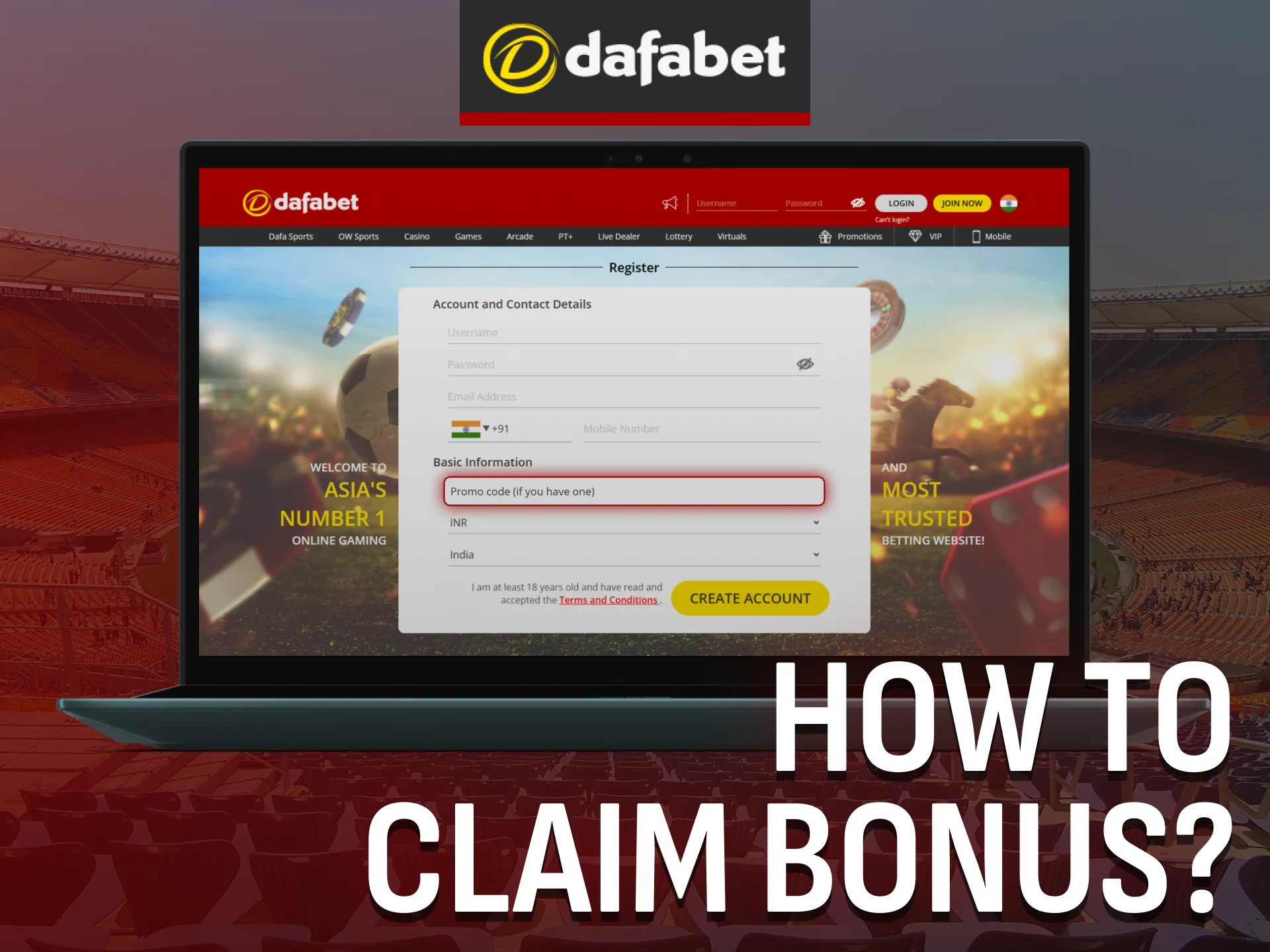 Learn how to claim the Dafabet bonus with a simple registration.