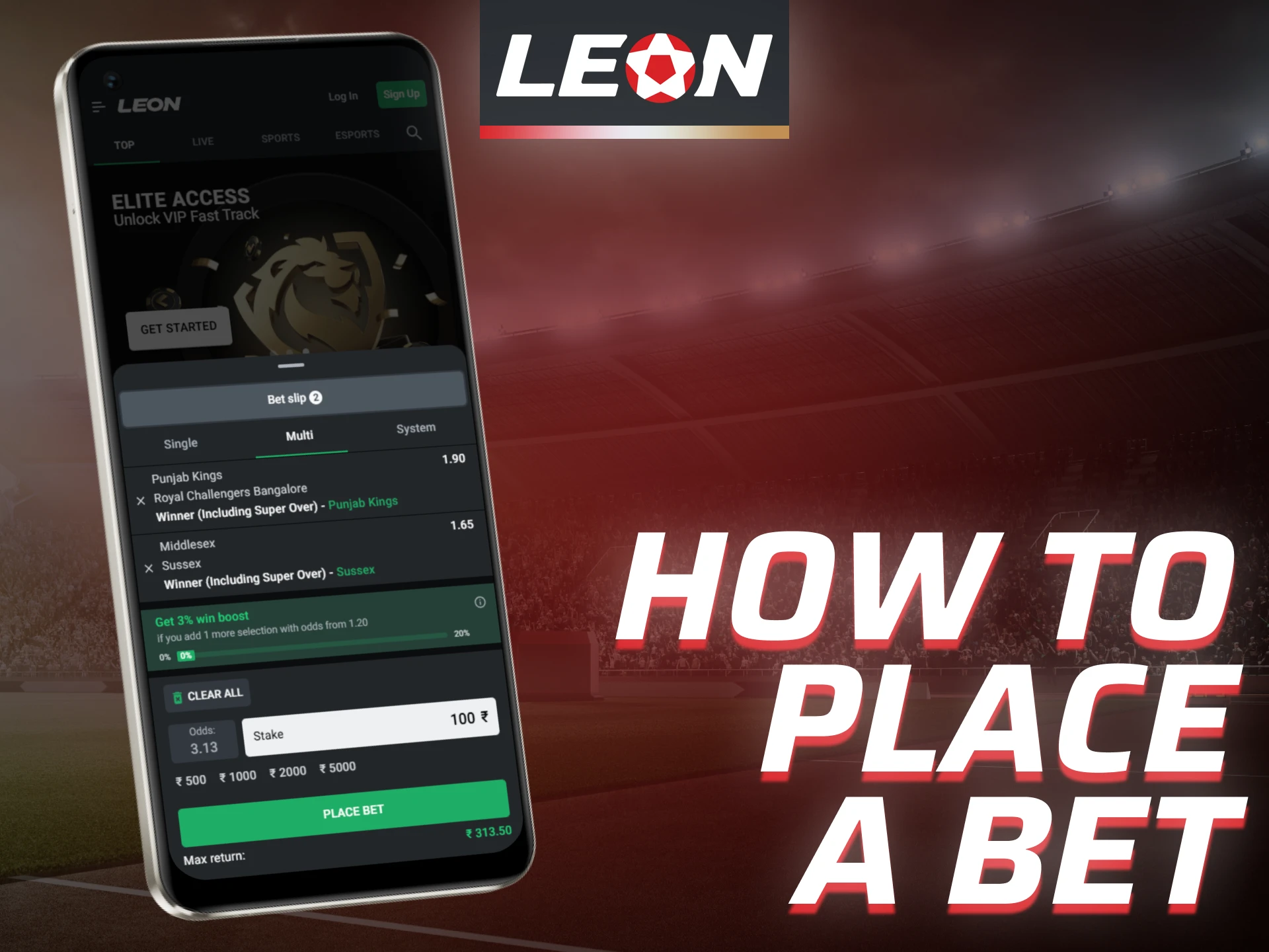 Place sports bets through the Leon Bet app with just a few taps.