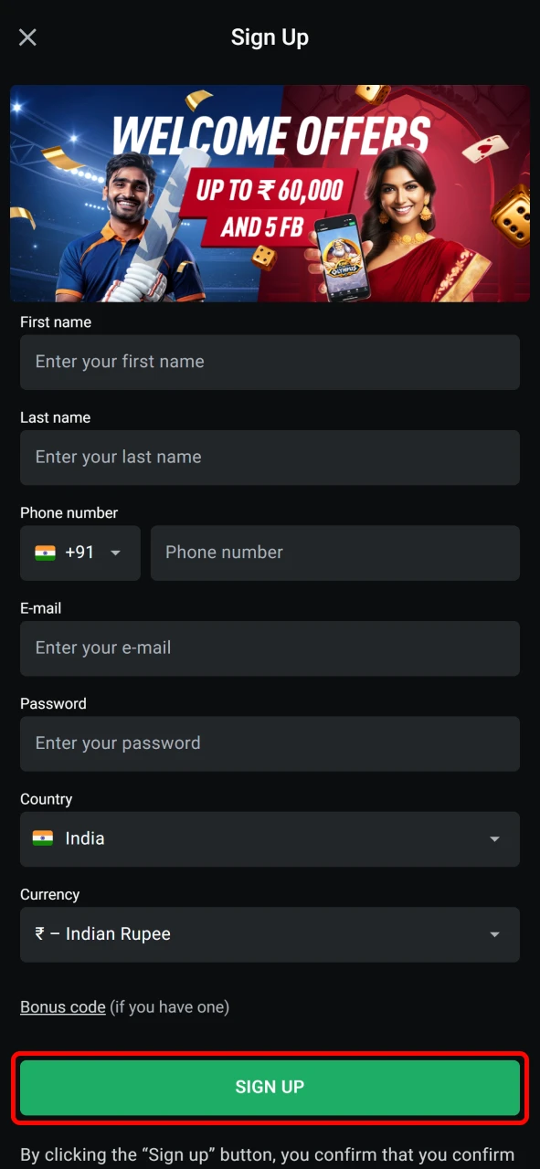 Agree to the terms to start using your new Leon Bet app account.
