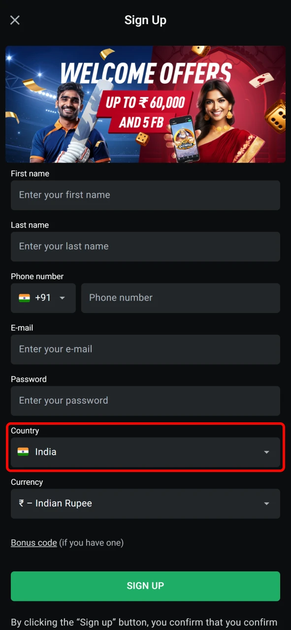 Provide your birth date and location to complete your Leon Bet profile.
