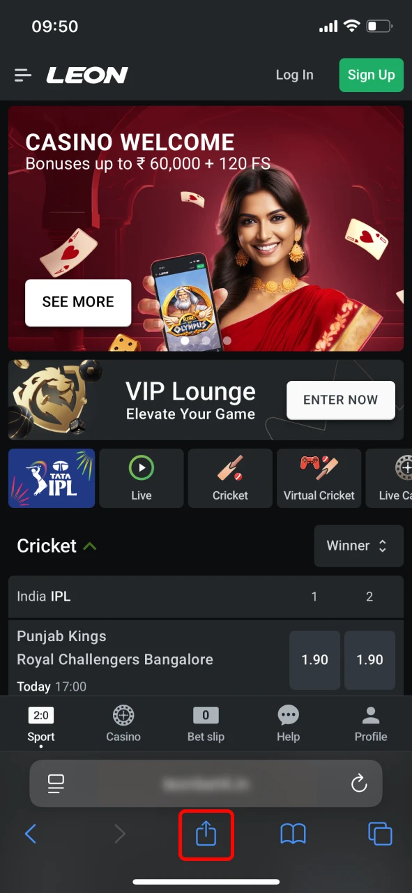 Add the Leon Bet PWA to your iPhone home screen.