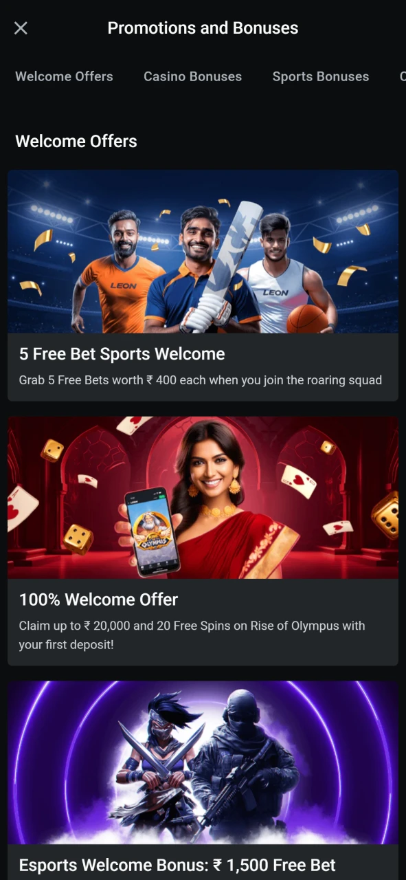 Access exclusive bonuses through the Leon Bet app for Indian players.