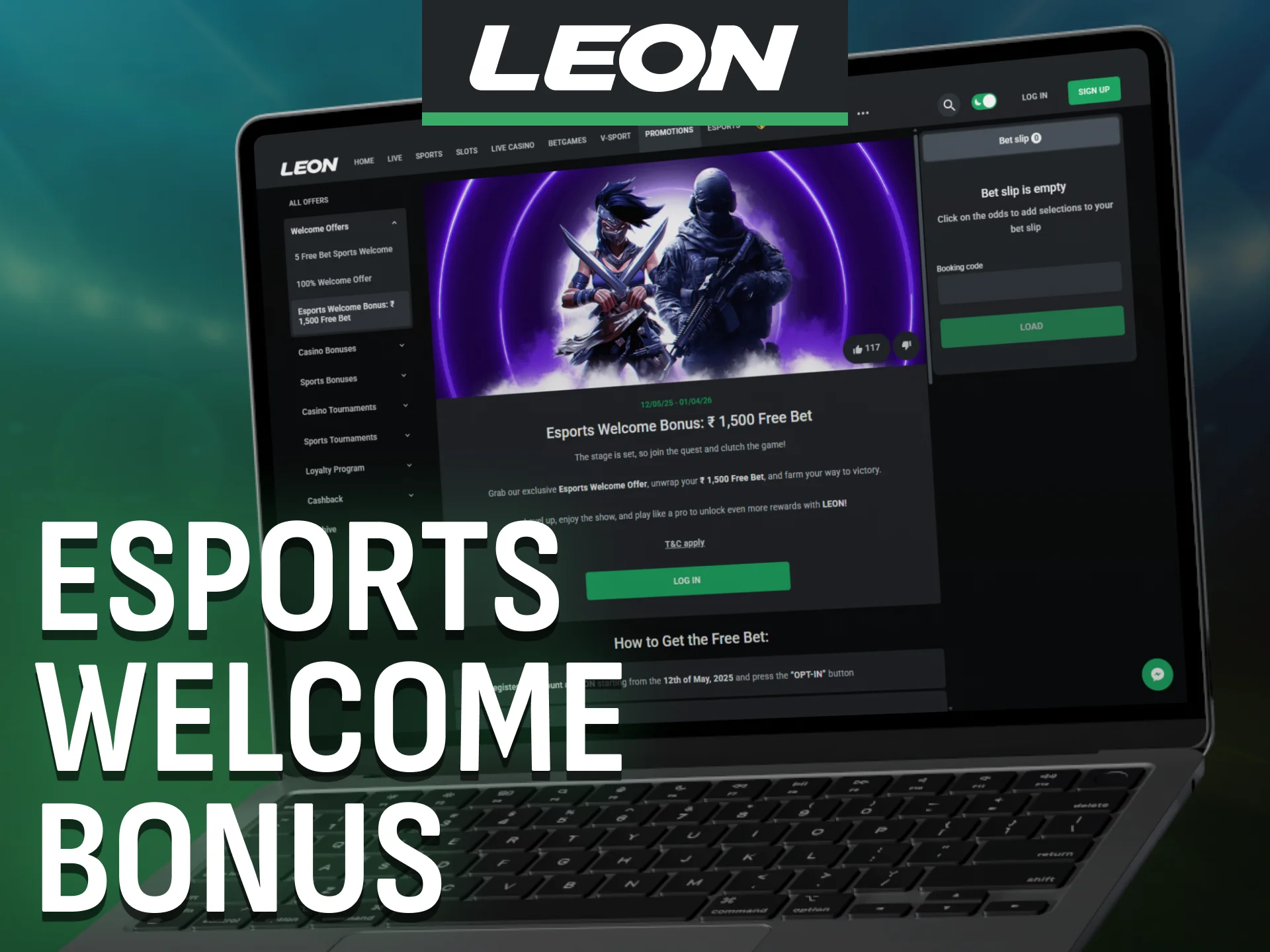 Get started with the esports welcome bonus on Leon Bet in India.