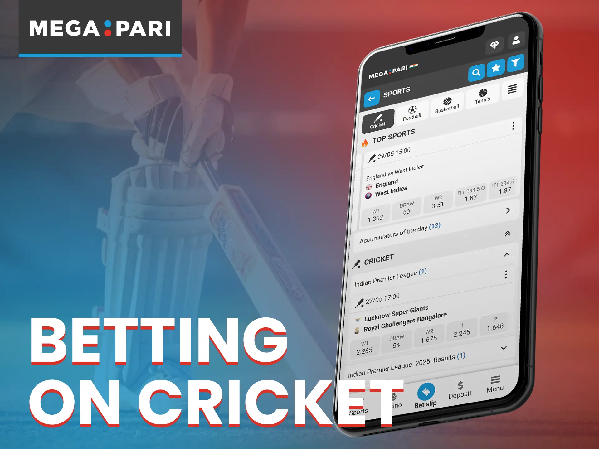 All major cricket events and tournaments are available on the Megapari app.
