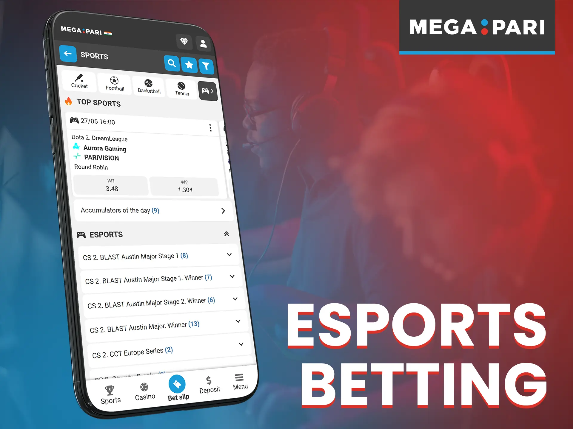 Place bets on esports events on the Megapari app.