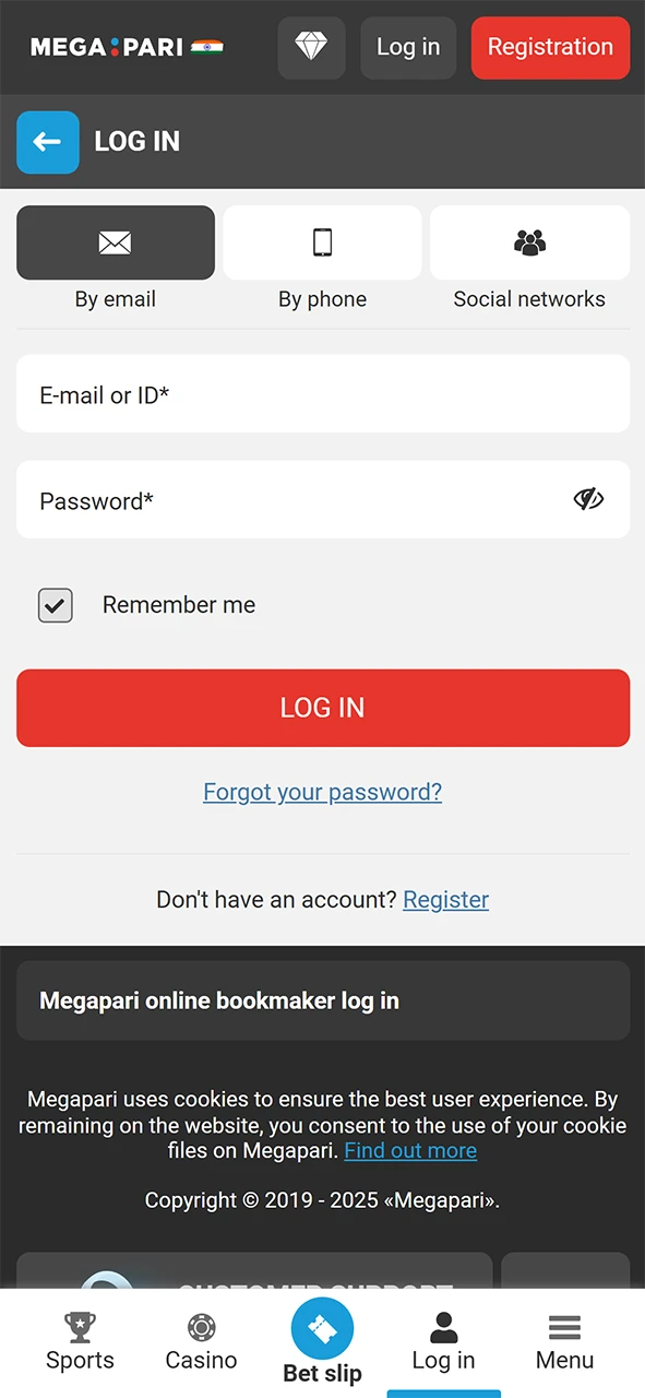 Log in to your Megapari account or create a new one.
