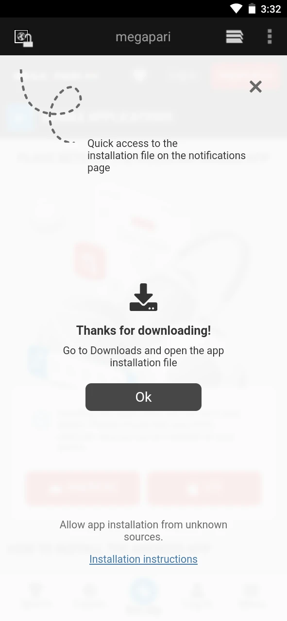 Download the Megapari app from the official website.