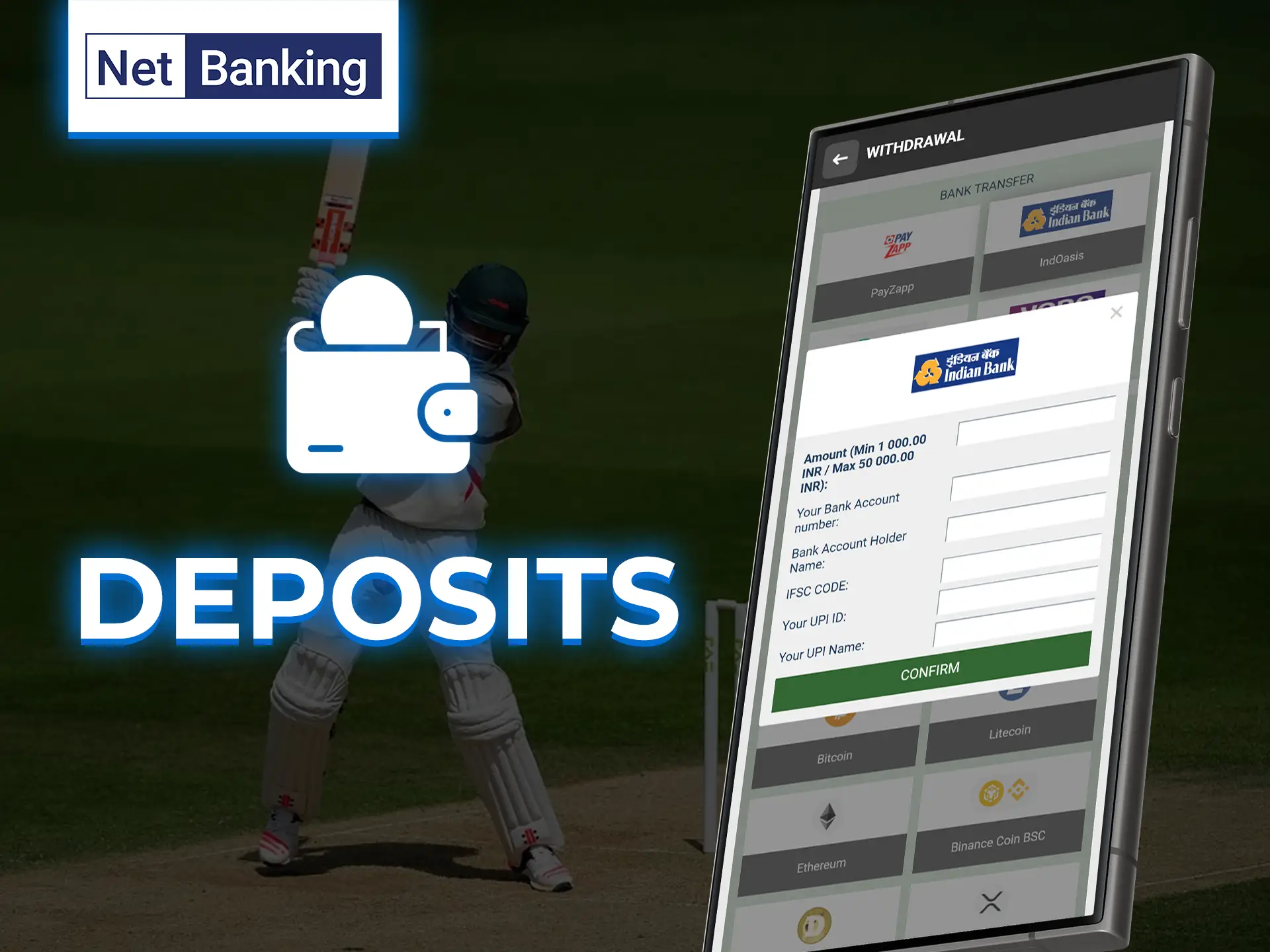 After linking NetBanking, you can easily fund your betting account.