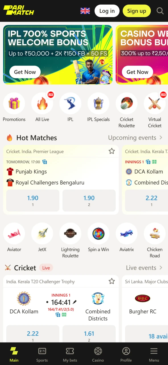 Visit the Parimatch website to download the Android app in India.