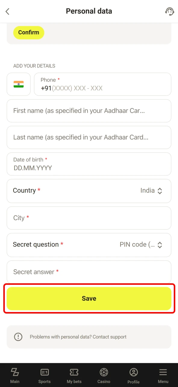 Submit your documents for Parimatch verification.