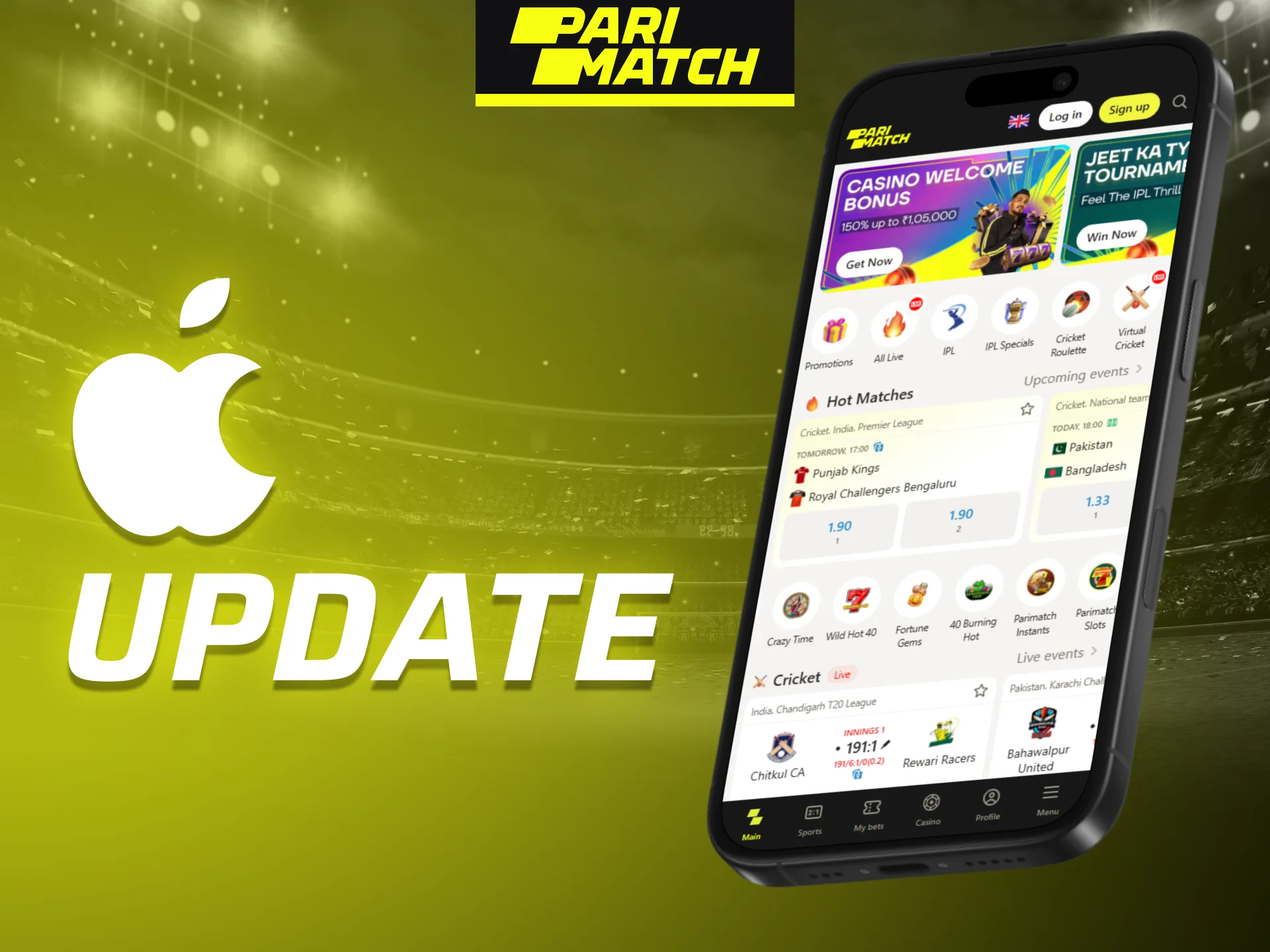 Update your Parimatch iOS app to access the latest features.